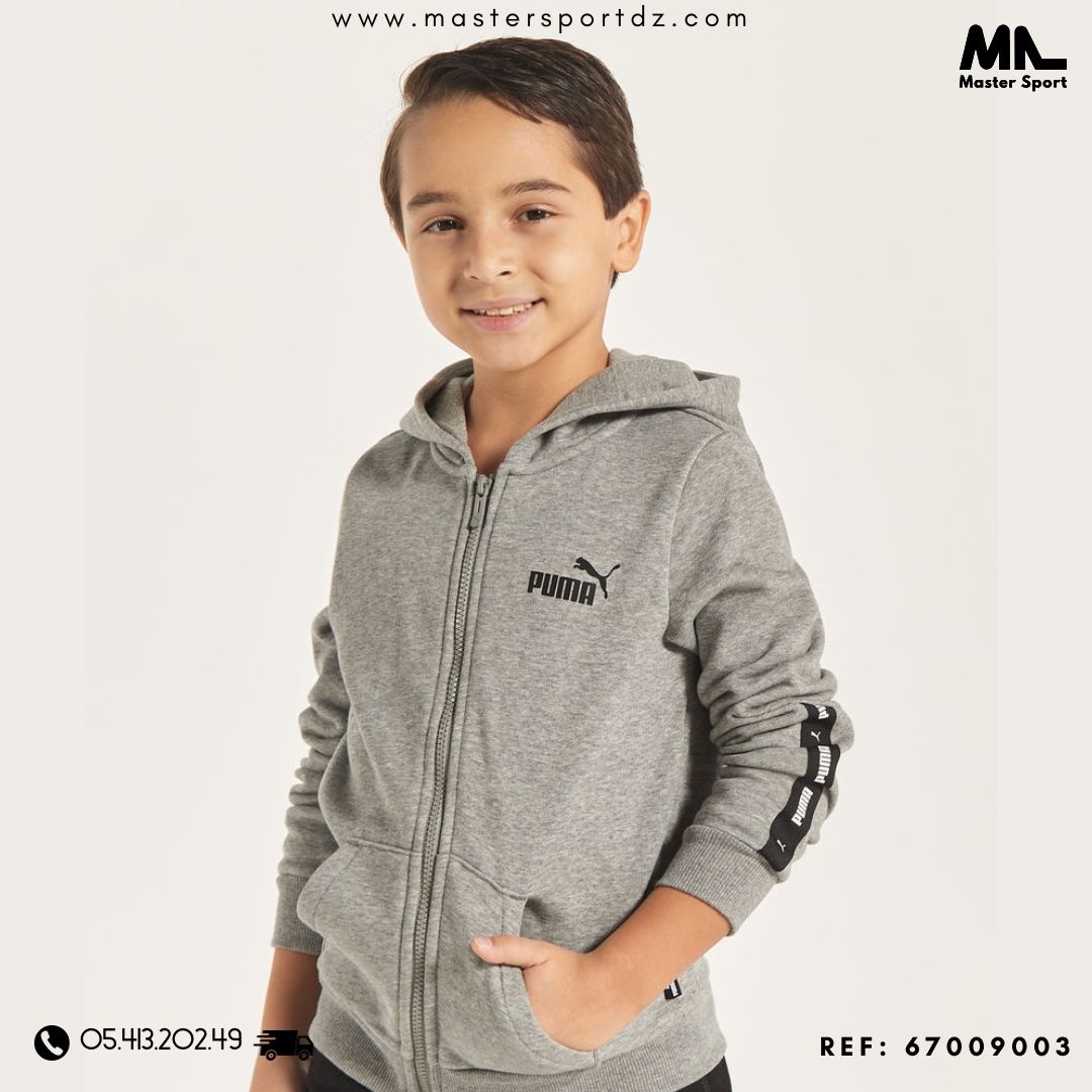 xr:d:DAFy7NYirBk:87,j:8401874293643367927,t:23111415 Ensemble ENFANTS à capuche avec bandes et fermeture zippée intégrale Essentials GRIS – Image 1