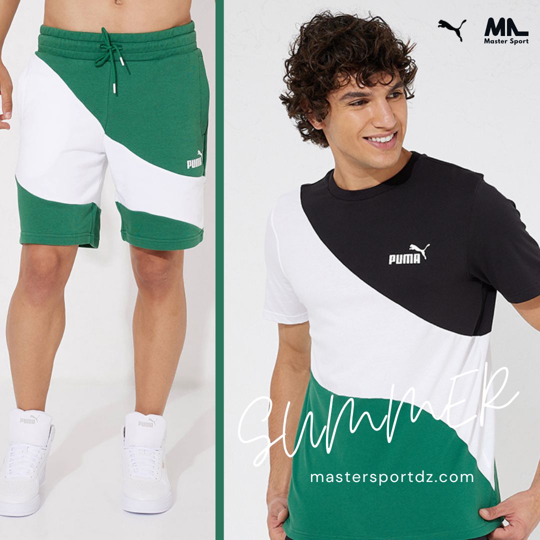 ensemble-puma-power-cat-t-shirt-et-short-pour-hommes-l-vert-original-algerie-dz.jpg Ensemble Puma Power Cat: T-Shirt et Short pour Hommes – Image 1